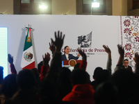 Claudia Sheinbaum Pardo, the first female President of Mexico, speaks during her first briefing conference of her six-year term. She talks a...