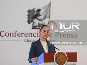 Claudia Sheinbaum Pardo, the first female President of Mexico, speaks during her first briefing conference of her six-year term. She talks a...