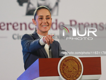 Claudia Sheinbaum Pardo, the first female President of Mexico, speaks during her first briefing conference of her six-year term. She talks a...