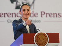 Claudia Sheinbaum Pardo, the first female President of Mexico, speaks during her first briefing conference of her six-year term. She talks a...