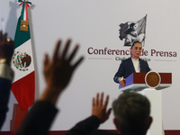 Claudia Sheinbaum Pardo, the first female President of Mexico, speaks during her first briefing conference of her six-year term. She talks a...