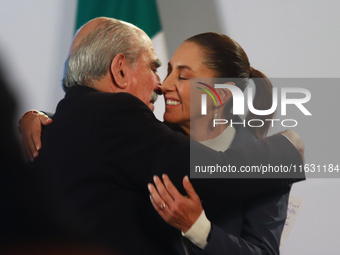 Claudia Sheinbaum Pardo, the first female President of Mexico, and Pablo Gomez, director of the Financial Intelligence Unit (UIF), during th...