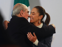 Claudia Sheinbaum Pardo, the first female President of Mexico, and Pablo Gomez, director of the Financial Intelligence Unit (UIF), during th...