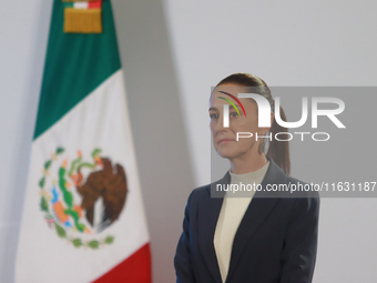 Claudia Sheinbaum Pardo, the first female President of Mexico, is seen during her first briefing conference of her six-year term. She talks...