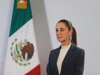 Claudia Sheinbaum Pardo, the first female President of Mexico, is seen during her first briefing conference of her six-year term. She talks...