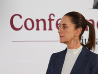 Claudia Sheinbaum Pardo, the first female President of Mexico, is seen during her first briefing conference of her six-year term. She talks...