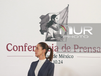 Claudia Sheinbaum Pardo, the first female President of Mexico, is seen during her first briefing conference of her six-year term. She talks...