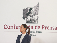 Claudia Sheinbaum Pardo, the first female President of Mexico, is seen during her first briefing conference of her six-year term. She talks...