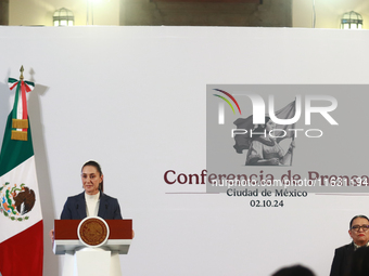 Claudia Sheinbaum Pardo, the first female President of Mexico, speaks during her first briefing conference of her six-year term. She talks a...