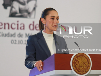 Claudia Sheinbaum Pardo, the first female President of Mexico, speaks during her first briefing conference of her six-year term. She talks a...