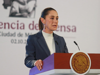 Claudia Sheinbaum Pardo, the first female President of Mexico, speaks during her first briefing conference of her six-year term. She talks a...