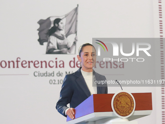 Claudia Sheinbaum Pardo, the first female President of Mexico, speaks during her first briefing conference of her six-year term. She talks a...