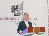 Claudia Sheinbaum Pardo, the first female President of Mexico, speaks during her first briefing conference of her six-year term. She talks a...