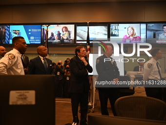 Interim New York City Police Commissioner Thomas G. Donlon and New York City Mayor Eric Adams receive a briefing on the 2024 High Holy Days...