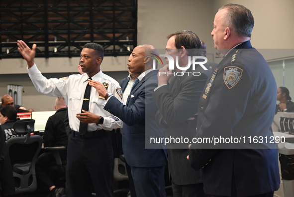 Interim New York City Police Commissioner Thomas G. Donlon and New York City Mayor Eric Adams receive a briefing on the 2024 High Holy Days...