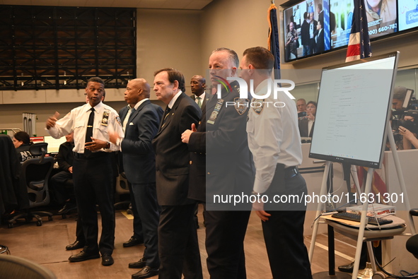 Interim New York City Police Commissioner Thomas G. Donlon and New York City Mayor Eric Adams receive a briefing on the 2024 High Holy Days...