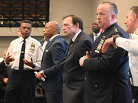 Interim New York City Police Commissioner Thomas G. Donlon and New York City Mayor Eric Adams receive a briefing on the 2024 High Holy Days...