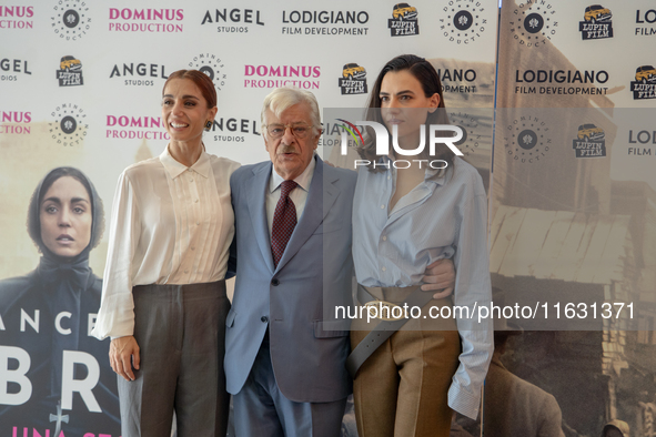 Cristiana Dell'Anna, Giancarlo Giannini, and Romana Maggiora Vergano attend the photocall for ''Francesca Cabrini'' at Cinema Adriano in Rom...