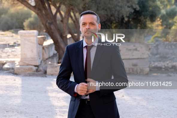 Haris Doukas, the Mayor of Athens, arrives at the Athens Democracy Forum. The President of the Hellenic Republic, Katerina Sakellaropoulou,...