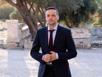 Haris Doukas, the Mayor of Athens, arrives at the Athens Democracy Forum. The President of the Hellenic Republic, Katerina Sakellaropoulou,...