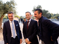 Achielas Tsaltas, the president of the Athens Democracy Forum, and Haris Doukas, the Mayor of Athens, participate in the Athens Democracy Fo...