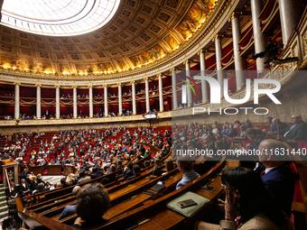 A general view of the National Assembly during the session of questions to the French government in Paris, France, on October 2, 2024. (