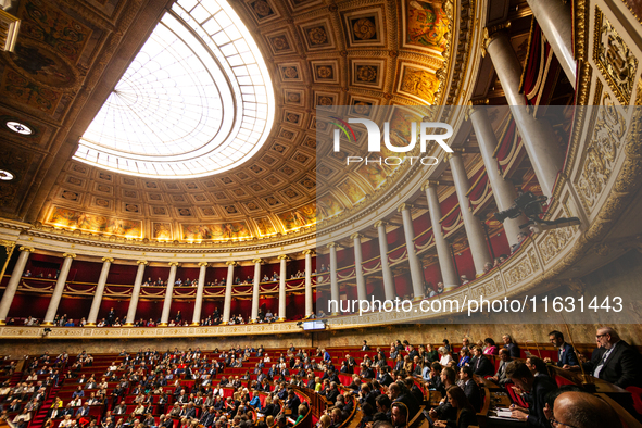 A general view of the National Assembly during the session of questions to the French government in Paris, France, on October 2, 2024. 