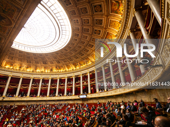 A general view of the National Assembly during the session of questions to the French government in Paris, France, on October 2, 2024. (