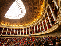 A general view of the National Assembly during the session of questions to the French government in Paris, France, on October 2, 2024. (