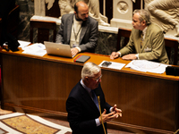 In Paris, France, on October 2, 2024, French Prime Minister Michel Barnier speaks at the National Assembly during a session of questions to...