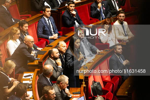 Hanane Mansouri, deputy of the UDR group, speaks during the session of questions to the government at the National Assembly in Paris, France...