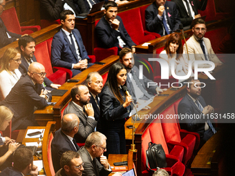 Hanane Mansouri, deputy of the UDR group, speaks during the session of questions to the government at the National Assembly in Paris, France...