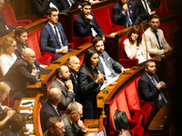 Hanane Mansouri, deputy of the UDR group, speaks during the session of questions to the government at the National Assembly in Paris, France...