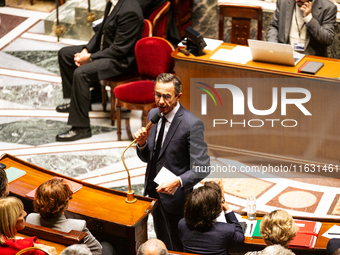 Bruno Retailleau, Minister of the Interior, speaks during the session of questions to the government at the National Assembly in Paris, Fran...