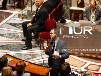 Bruno Retailleau, Minister of the Interior, speaks during the session of questions to the government at the National Assembly in Paris, Fran...