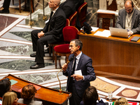 Bruno Retailleau, Minister of the Interior, speaks during the session of questions to the government at the National Assembly in Paris, Fran...