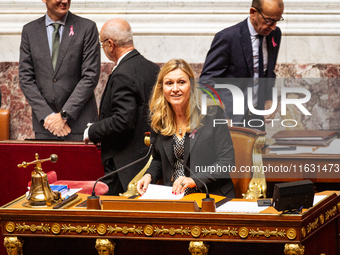 Yael Braun-Pivet, president of the French National Assembly, is seen during the session of questions to the government in Paris, France, on...