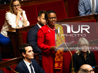 Anchya Bamana, deputy of the Rassemblement National group, speaks during the session of questions to the government at the National Assembly...