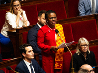 Anchya Bamana, deputy of the Rassemblement National group, speaks during the session of questions to the government at the National Assembly...