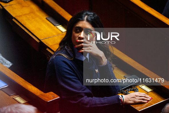 Prisca Thevenot, deputy of the Ensemble Pour la Republique group, is seen during the session of questions to the government at the National...