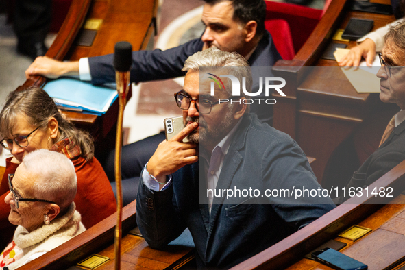 Alexis Corbiere, deputy of the Ecologiste et Social group, is seen during the session of questions to the government at the National Assembl...