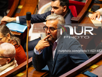 Alexis Corbiere, deputy of the Ecologiste et Social group, is seen during the session of questions to the government at the National Assembl...