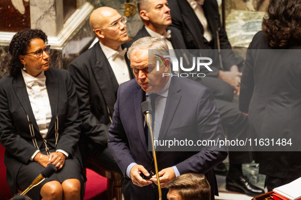 Francois-Noel Buffet, Minister attached to the Prime Minister responsible for Overseas France, speaks during the session of questions to the...