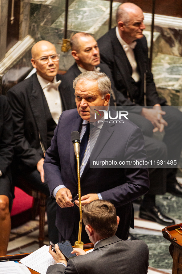 Francois-Noel Buffet, Minister attached to the Prime Minister responsible for Overseas France, speaks during the session of questions to the...