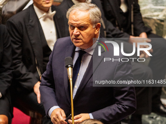 Francois-Noel Buffet, Minister attached to the Prime Minister responsible for Overseas France, speaks during the session of questions to the...