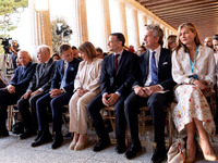 The President of the Hellenic Republic, Katerina Sakellaropoulou, Achielas Tsaltas, the president of the Athens Democracy Forum, Haris Douka...