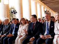 The President of the Hellenic Republic, Katerina Sakellaropoulou, Achielas Tsaltas, the president of the Athens Democracy Forum, Haris Douka...