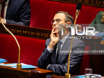 Bruno Retailleau, Minister of the Interior, is seen during the session of questions to the government at the National Assembly in Paris, Fra...