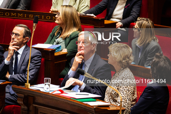 French Prime Minister Michel Barnier is seen at the National Assembly during a session of questions to the government in Paris, France, on O...