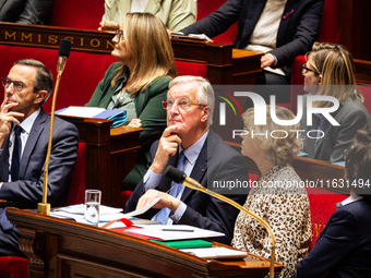 French Prime Minister Michel Barnier is seen at the National Assembly during a session of questions to the government in Paris, France, on O...